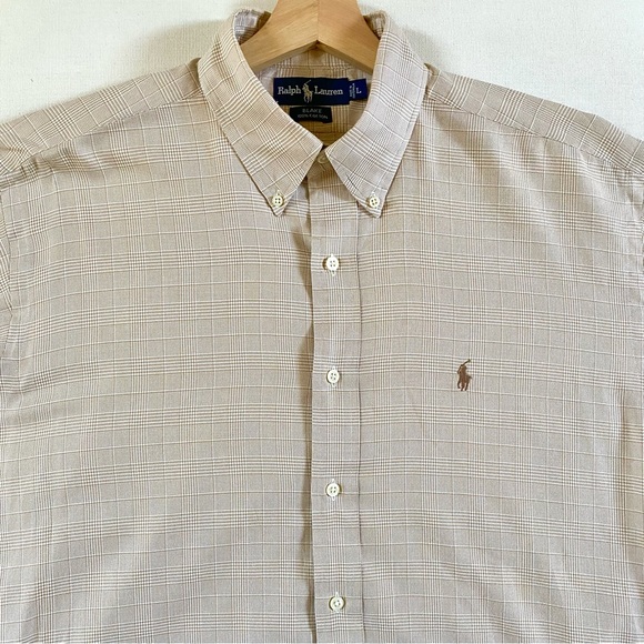 RALPH LAUREN Men’s Blake 100% Cotton Shirt, Glen Plaid Pattern, Tan, Size Large - Picture 13 of 15